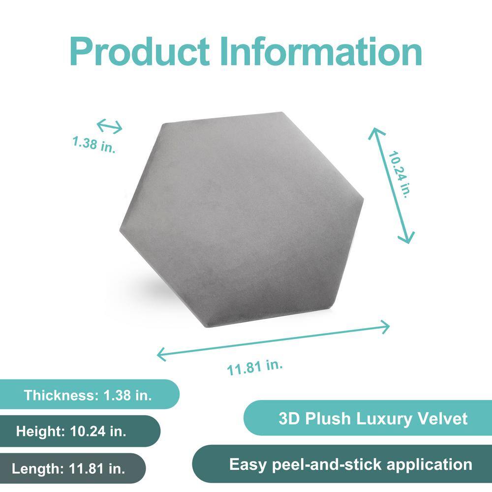 Gray Velvet 3D Hexagon Wall Panels