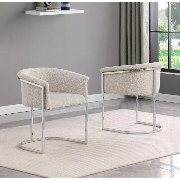 Best Quality Furniture Luke Cream Boucle Fabric Dining Chair Set of 2 with Floor Adjuster