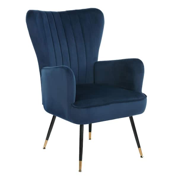 Homy Casa Wing Blue Velvet Upholstered Wing Back Leisure Arm Chair