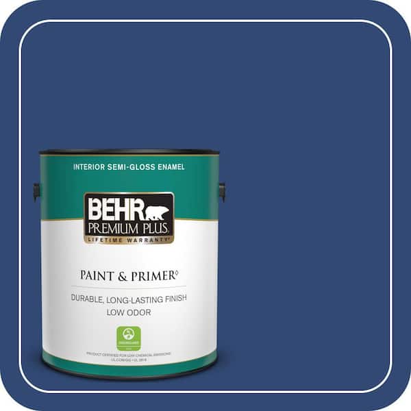 BEHR PREMIUM PLUS 1 gal. #S-H-580 Navy Blue Semi-Gloss Enamel Low Odor Interior Paint & Primer