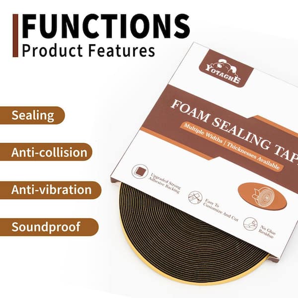 Weather Stripping Door Seal - 3/8" X 3/8" X 33Ft Foam Tape, Strong Adhesive For Soundproofing & Insulation - View #7