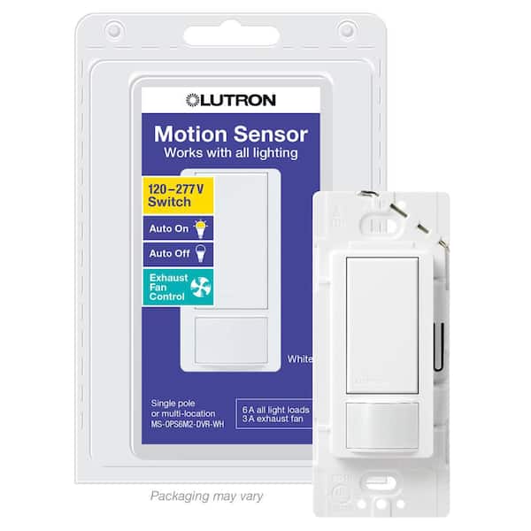 Lutron Maestro Dual Voltage Motion Sensor Switch, 6-Amp/Single-Pole, White (MS-OPS6M2-DVR-WH)