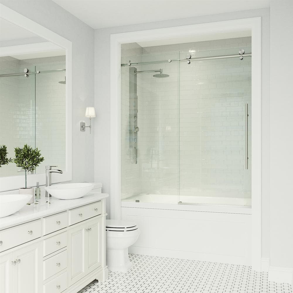 Elan E-Class Frameless Sliding Tub Door with Clear Glass and Stainless Steel Finish