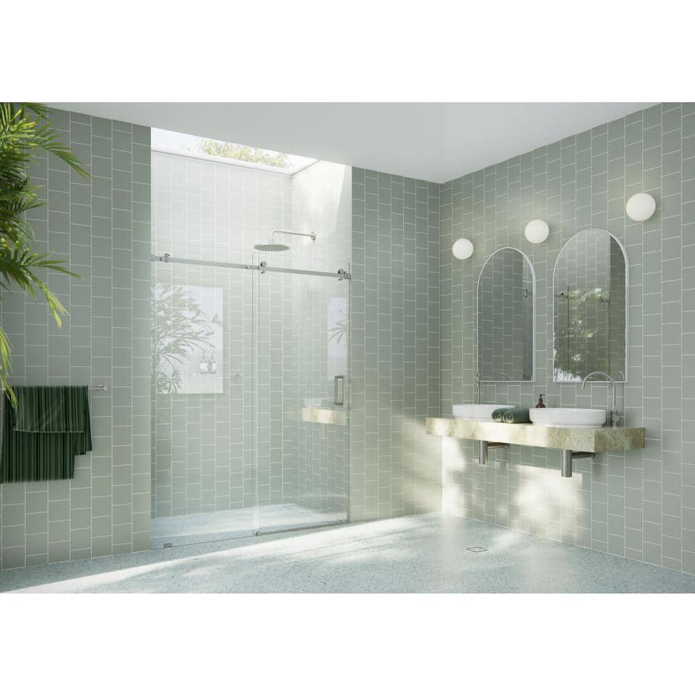 Astro 64" x 78" Frameless Glass Sliding Shower Door with Brushed Nickel Hardware