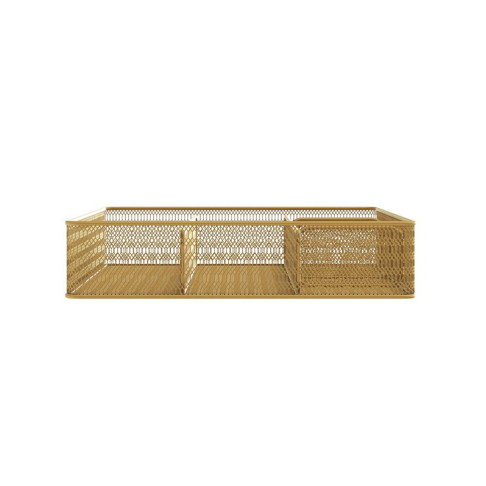 Gold Mesh Metal 6 Compartment Desk Drawer Organizer