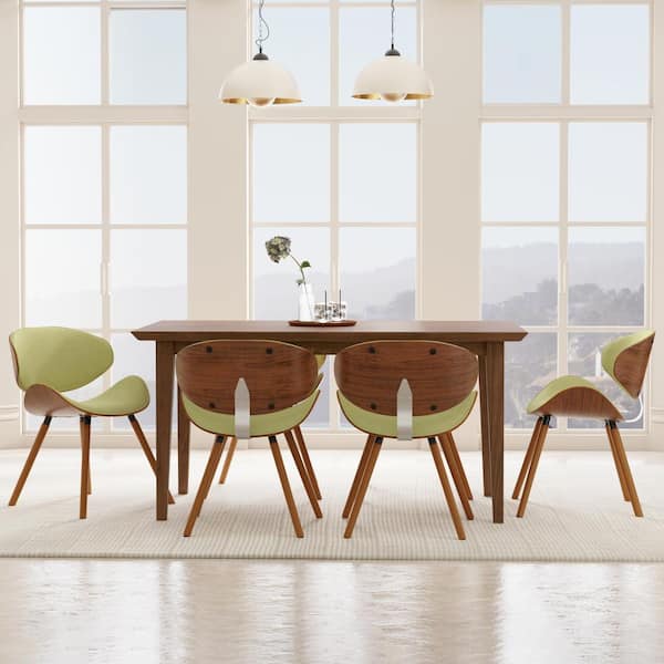 Simpli Home Marana Mid Century Modern Dining Chair in Acid Green Polyester linen fabric