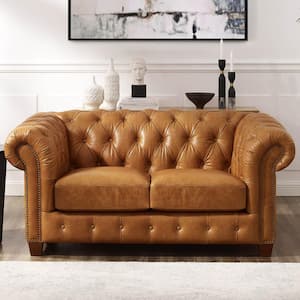Kingston 70 in. Saddle Top Grain Leather 2-Seat Loveseat with Removable Cushions