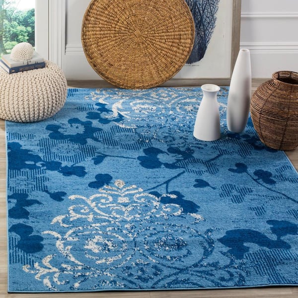 Adirondack Light Blue/Dark Blue Doormat 3 ft. x 4 ft. Floral Area Rug