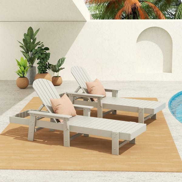 Altura 2-Piece Fade Resistant Classic Adirondack Poly Reclining Outdoor Chaise Lounge Chair with Arms in Sand