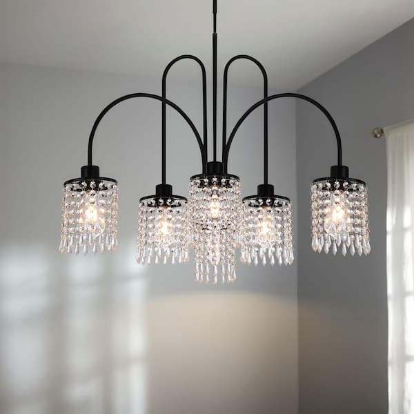 Rennnsan Iris 6-Light Matte Black Mid-century Crystal Shades Chandelier