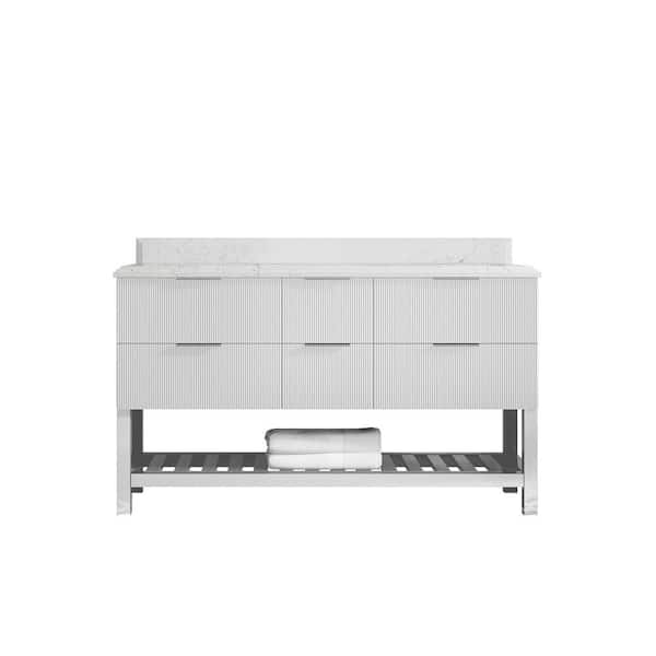 Willow Collections Catalina 60 in. Double Sink Freestanding Fine Grain Bath Vanity with Empira White Qt. Top Unassembled