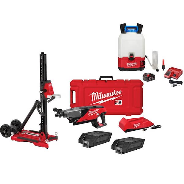 Milwaukee MX FUEL Lithium-Ion Cordless Handheld Core Drill Kit with Stand and M18 4 Gal. Switch Tank Backpack Water Supply Kit
