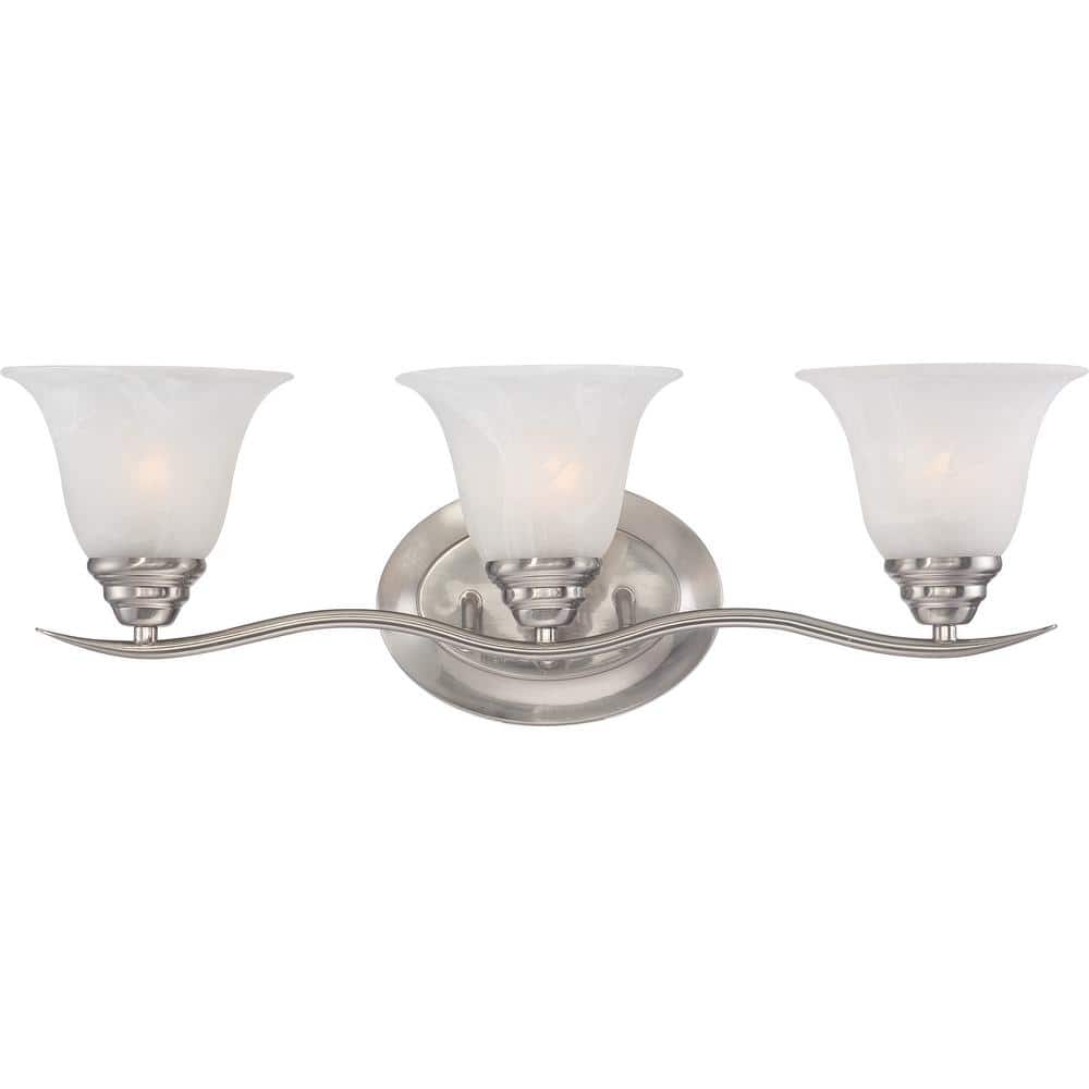Trinidad 24" Brushed Nickel Vanity Light with Alabaster Glass Shades