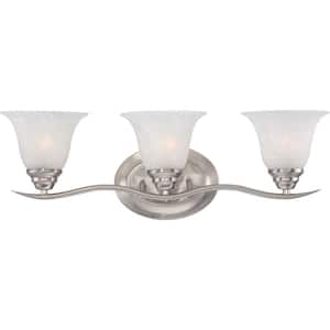 Trinidad 3-Light Indoor Brushed Nickel Bath or Vanity Wall Mount with Alabaster Glass Bell Shades