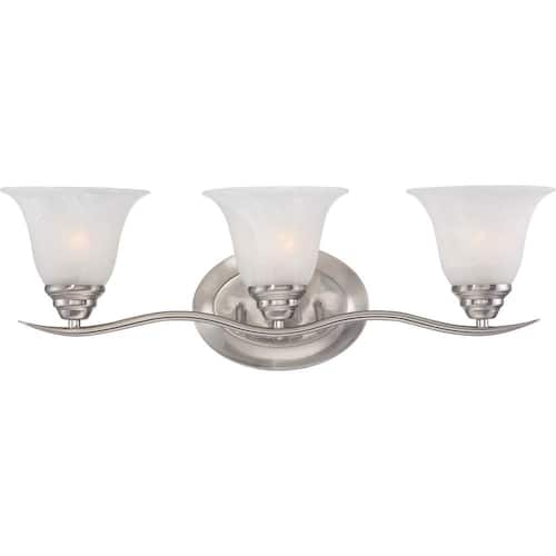 Trinidad 3-Light Indoor Brushed Nickel Bath or Vanity Wall Mount with Alabaster Glass Bell Shades Lighting