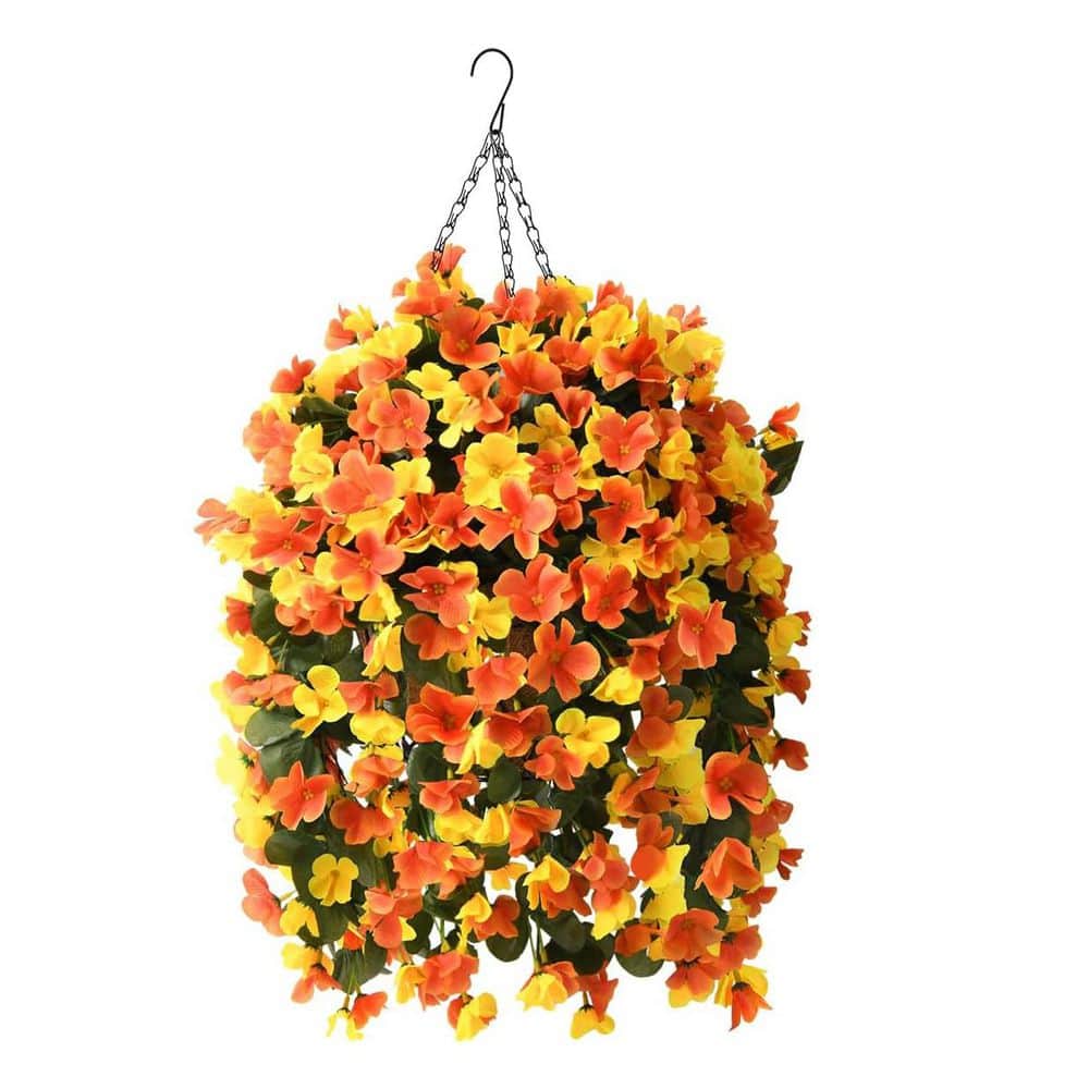 Orange Artificial Hanging Basket Begonia Flowers L0CKHM76XM - The