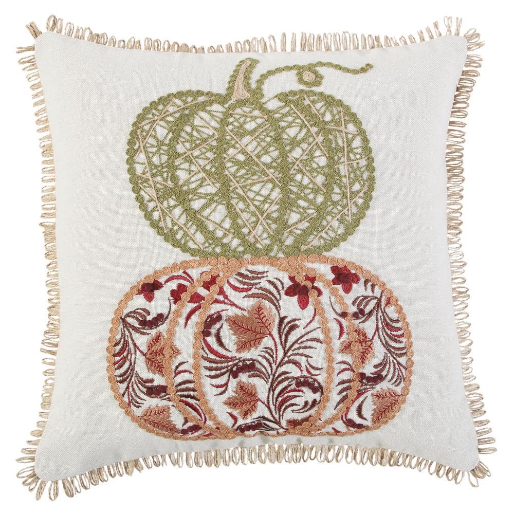 Natural/Multi Harvest Stacked Pumpkins Poly Filled 18 in. x 18 in. Decorati