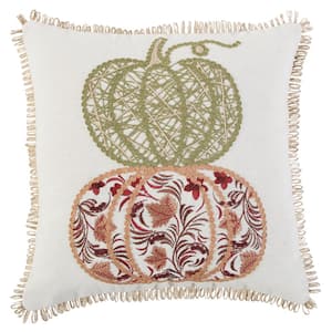 Natural/Multi Harvest Stacked Pumpkins Poly Filled 18 in. x 18 in. Decorative Throw Pillow