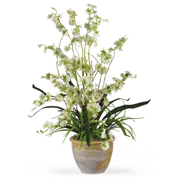 Nearly Natural 26 in. Artificial Dancing Lady Silk Orchid Arrangement in Green