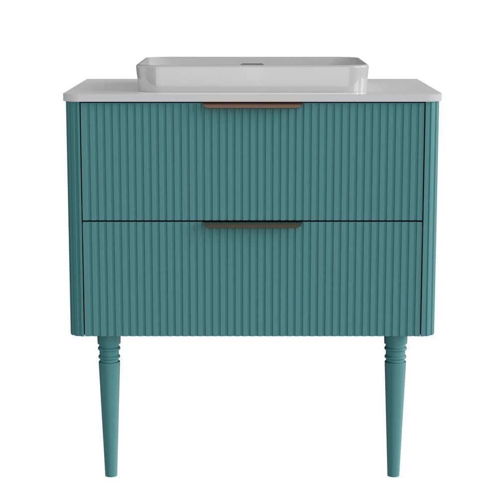 29.94 in. Single Sink Wall Mount Aquamarine Striped Bath Vanity with White Ceramic Top Pre-Assembled price history on PriceWatchPro