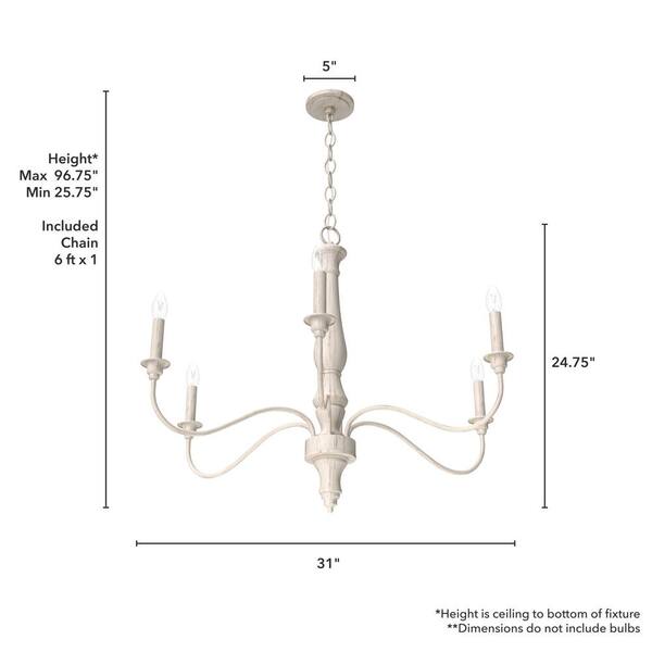 Hunter Teren 9-Light Matte White Traditional Led Bare Bulb Chandelier