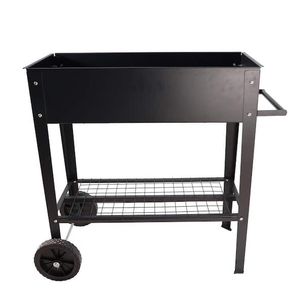 Siavonce 33 in. x 14 in. x 31.5 in. Mobile Metal Elevated Garden Bed Cart with Legs, Tall Planter Box with Wheels, Black