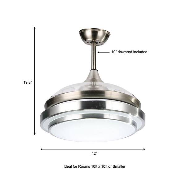 42 In Led Brushed Nickel Retractable, Invisible Ceiling Fan Light