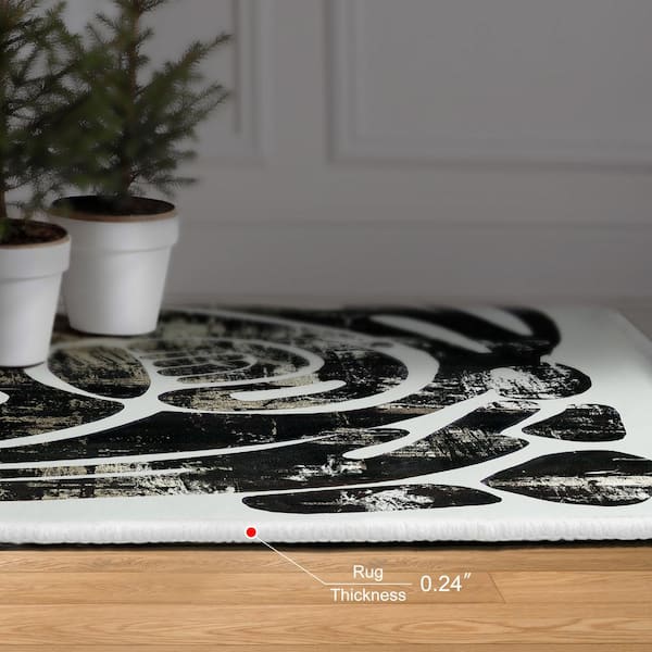 Black 5 ft. x 8 ft. Ethereal Abstractions I Washable Abstract Art Area Rug