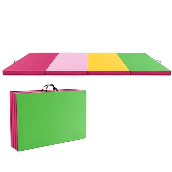 Folding Gymnastics Mat, 10 Ft x 4 Ft x 2" 4-Panel Exercise Mat with Hook & Loop Fasteners, Portable Handles