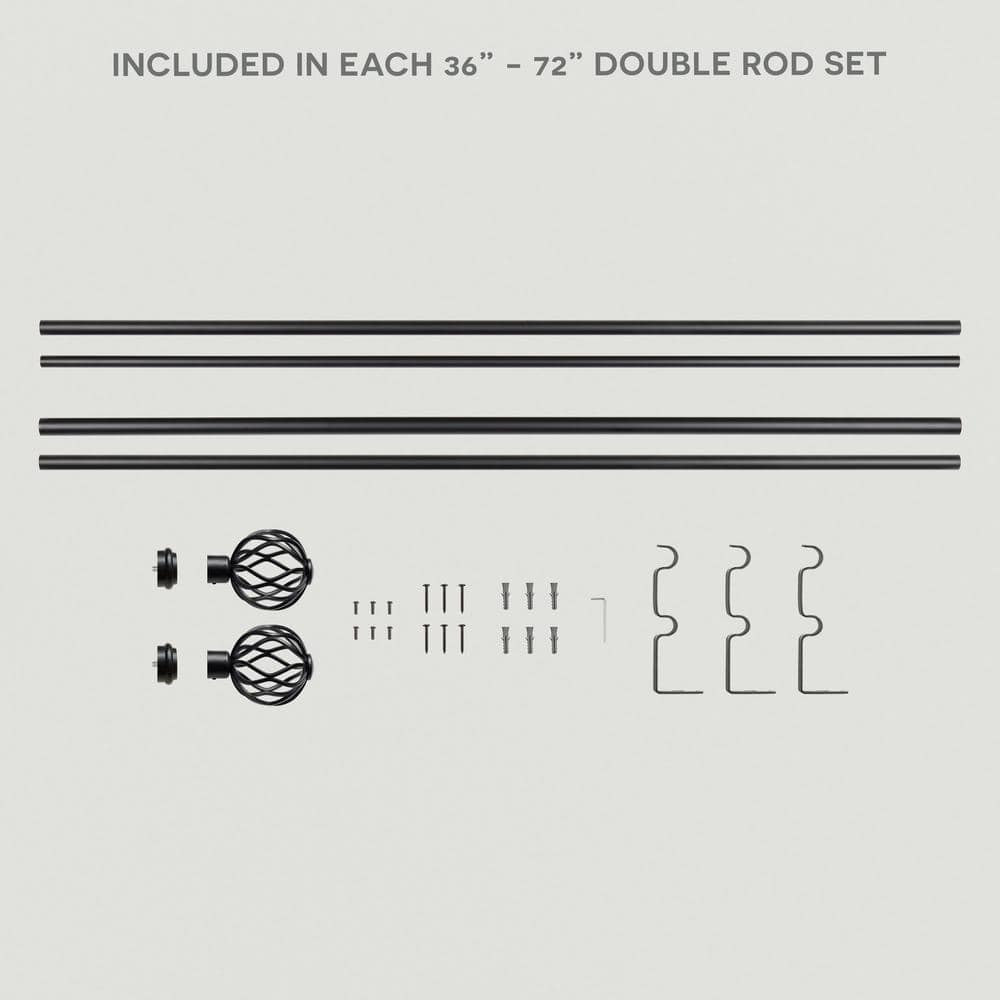 Matte Black Adjustable Double Curtain Rod with Wavy Finials