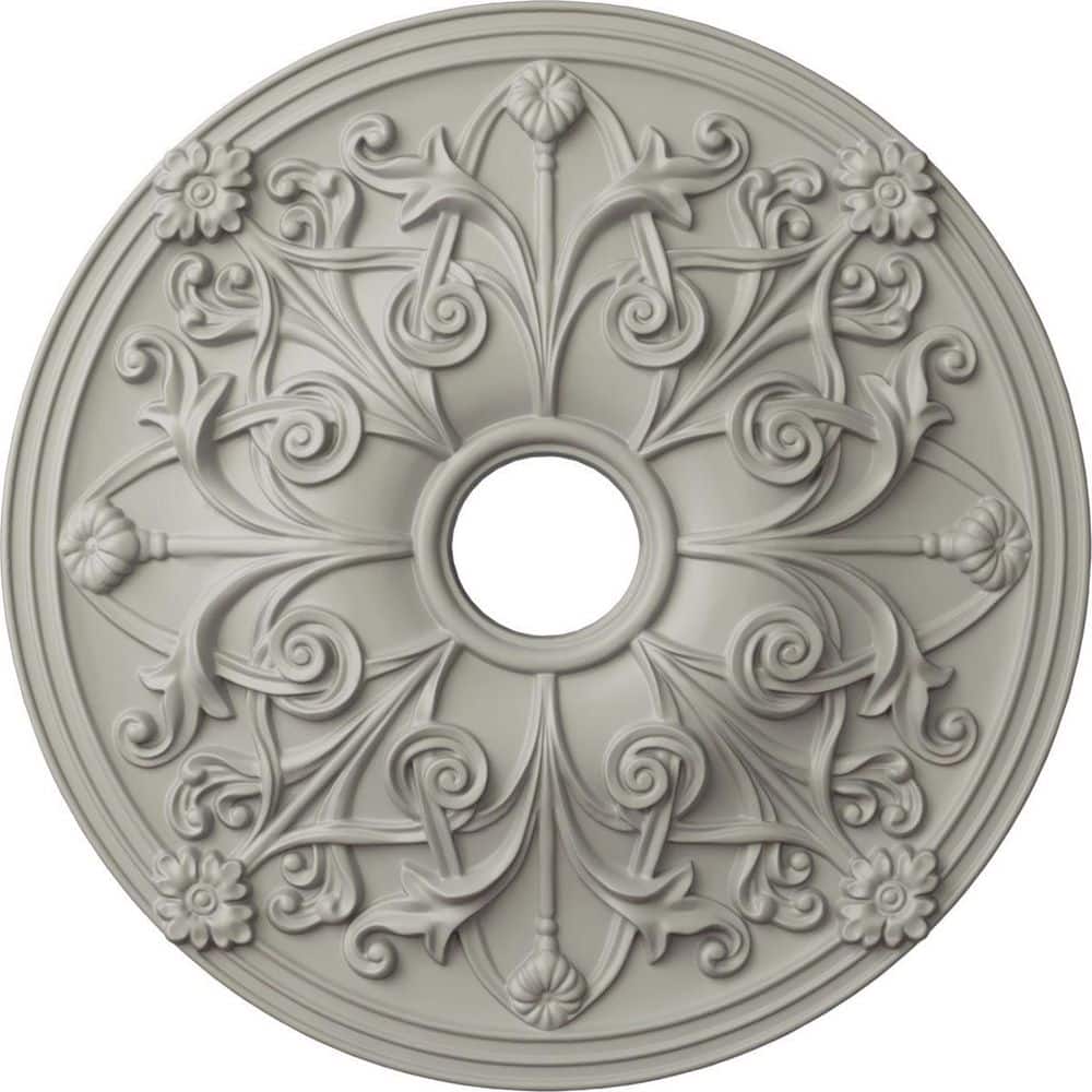 Pot of Cream Polyurethane Floral Ceiling Medallion, 23.63"