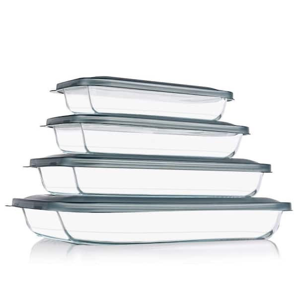8-Piece Rectangular Glass Baking Dish with Lid for Lasagna, Pasta, Bread, Meat, Fridge-to-Oven, Wide Thick Edge, Gray