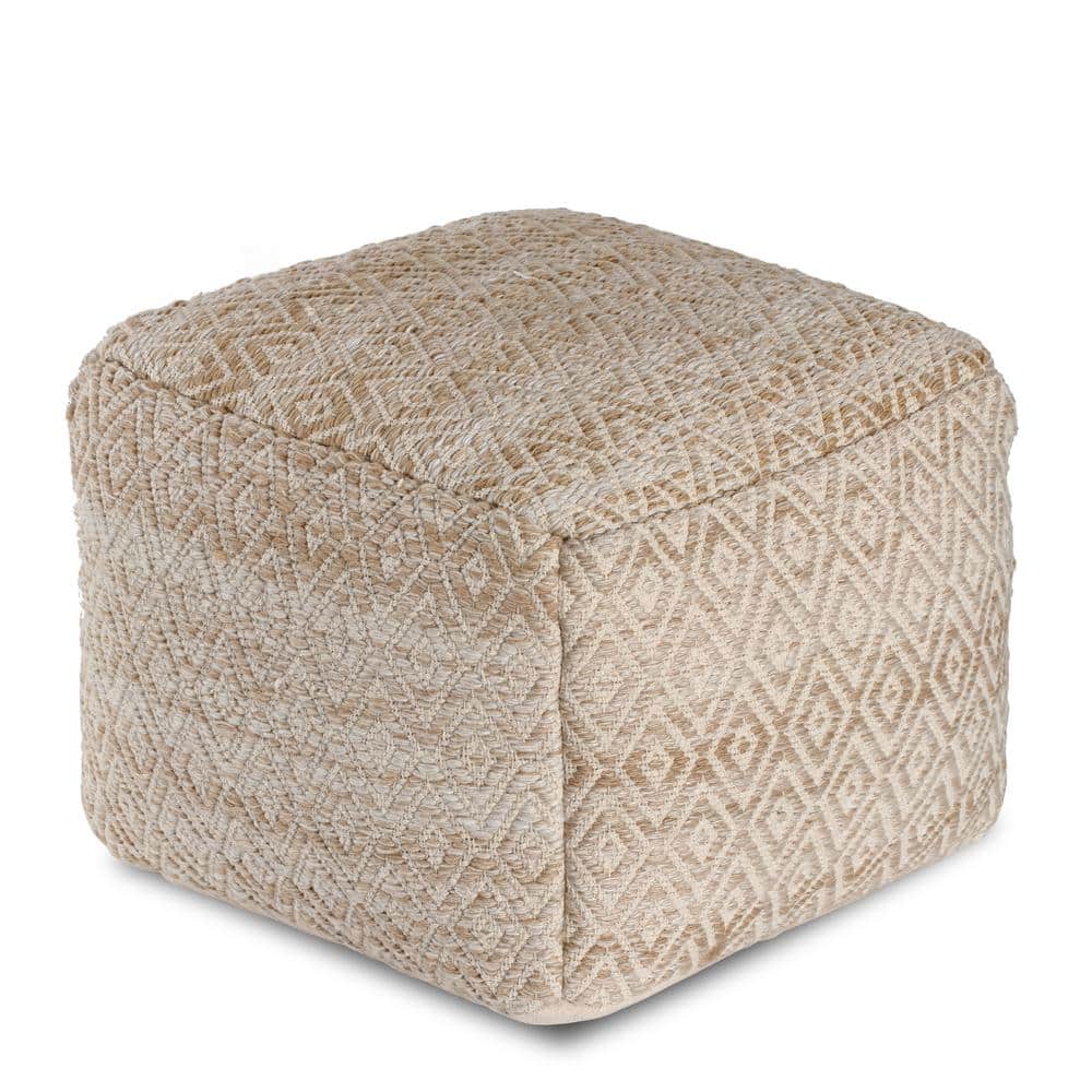 Cherokee Beige and Brown Geometric Woven Pouf