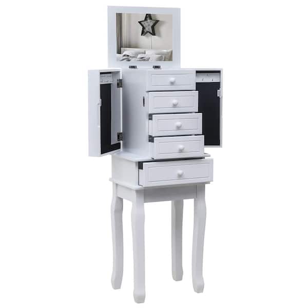 Karl home White Wood Free Standing 13.5 in. W Jewelry Armoire with Drawers