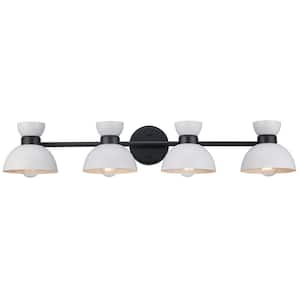 Azaria 35 in. 4-Light White and Black Bathroom Vanity Light Fixture with Metal Dome Shades