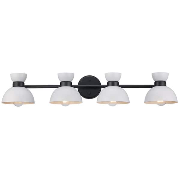 Bel Air Lighting Azaria 35 in. 4-Light White and Black Bathroom Vanity Light Fixture with Metal Dome Shades