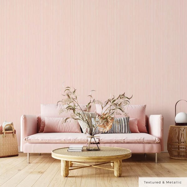 Metallic Blush Pink Faux Grasscloth Vinyl Peel and Stick Textured Wallpaper Roll (Covers 28 sq. ft.)