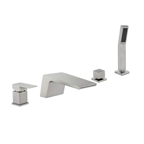 Ami Single-Handle Four Hole Tub Deck Mount Roman Tub Faucet with Hand Shower in Brushed Nickel
