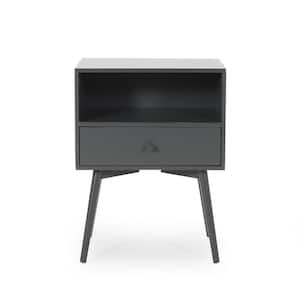Burnett 18 in. x 23.8 in. Dark Grey Square Wood End Table with Drawers