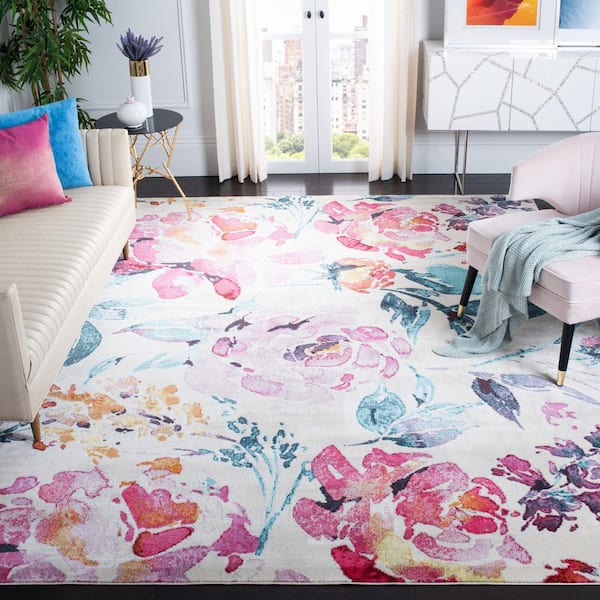 Lillian Ivory/Rose 8 ft. x 10 ft. Floral Solid Color Area Rug