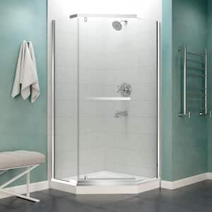 Castle 49 in. W x 72 in. H Hinged Semi-Frameless Neo-Angle Shower Door in Polished Chrome with Tsunami Guard