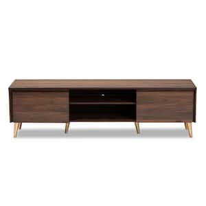Landen 63 in. Walnut Brown and Gold TV Stand Fits 70 in. TV