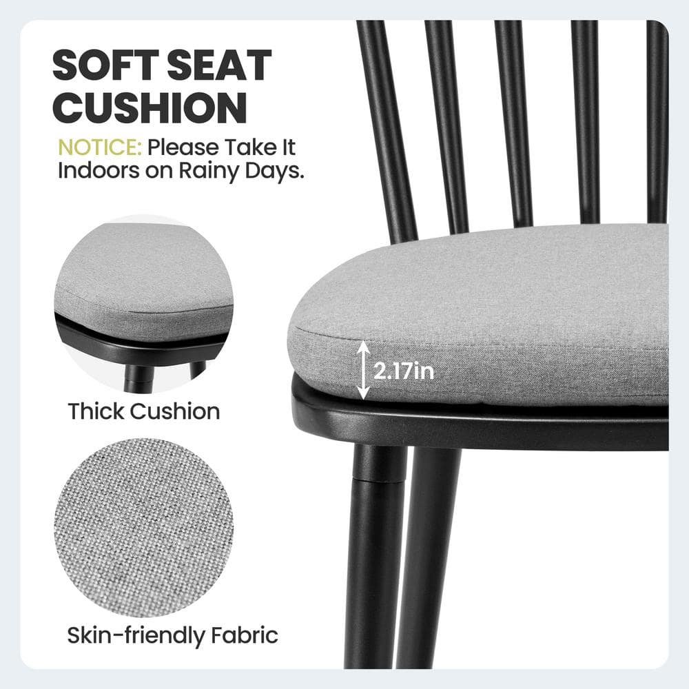 Black Aluminum Armless Dining Chairs with Cushions, Set of 2
