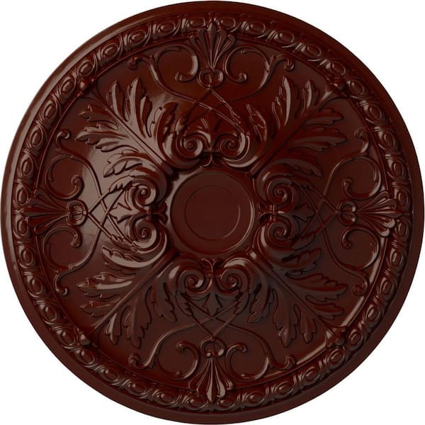 Ekena Millwork 32-3/8" x 3-1/2" Tristan Urethane Ceiling Medallion (Fits Canopies up to 6-1/4"), Brushed Mahogany