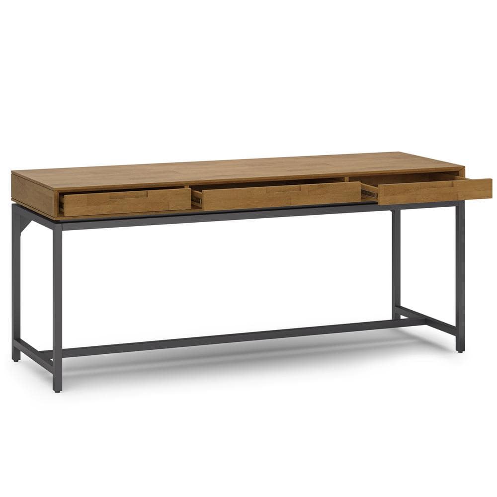 Medium Saddle Brown Rubberwood Executive Desk with Drawer and Keyboard Tray