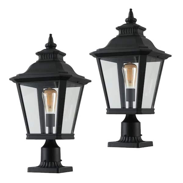 20. 8in 1-Light Black Aluminum Hardwired Outdoor Weather Resistant Pier Mount Light with No Bulb Included(2-Pack)