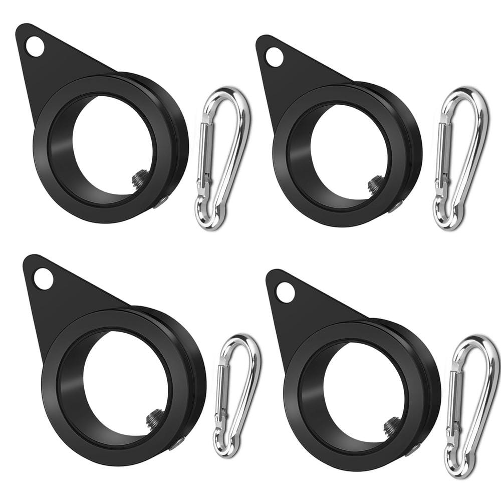 Angel Sar 1 in. Black Aluminum Alloy Flagpole Rings 360° Rotating Anti Wrap Flag Mounting Ring Clips (4-Pack)