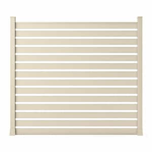 6 ft. H x 6 ft. W Sandstone Cream Aluminum Horizontal Open Slat Fence Panel with 2 6 ft. Surface-Mount Posts and Bases
