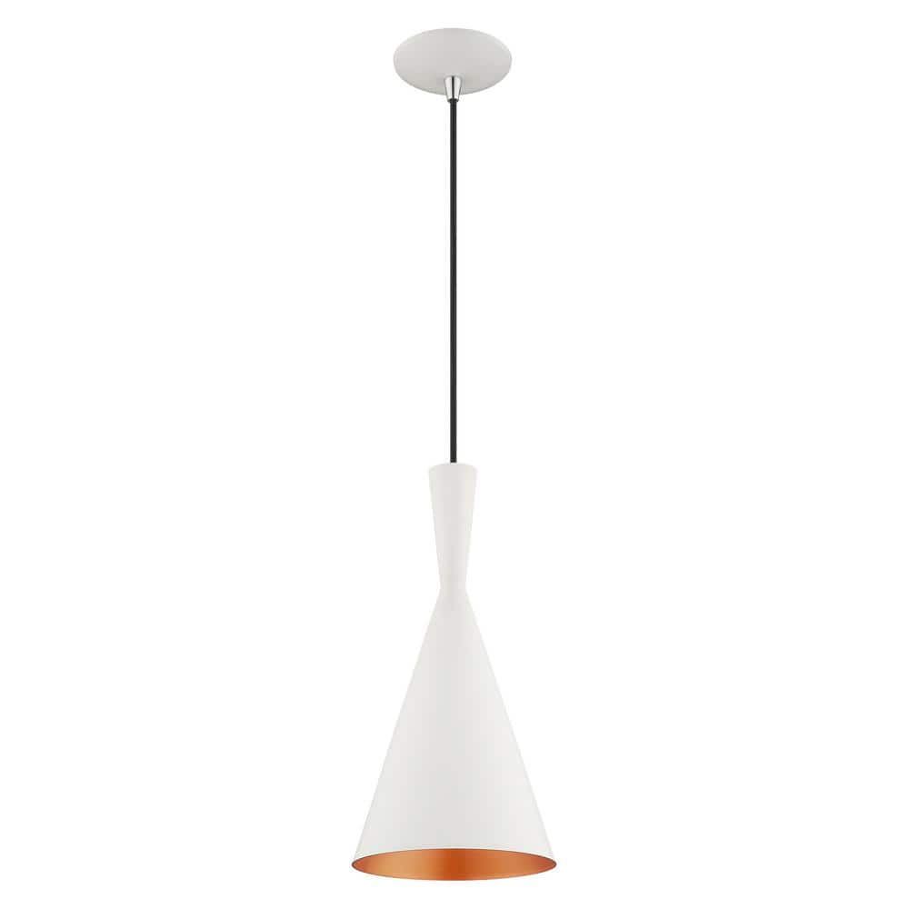 Mini Dual-Cone Pendant Light in White with Gold Interior Finish