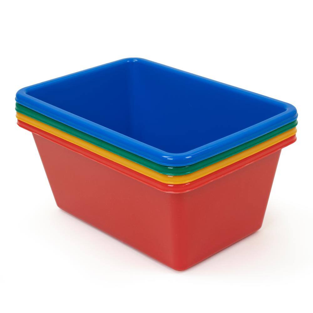 Small Primary Color Plastic Stackable Storage Bins, Set of 4